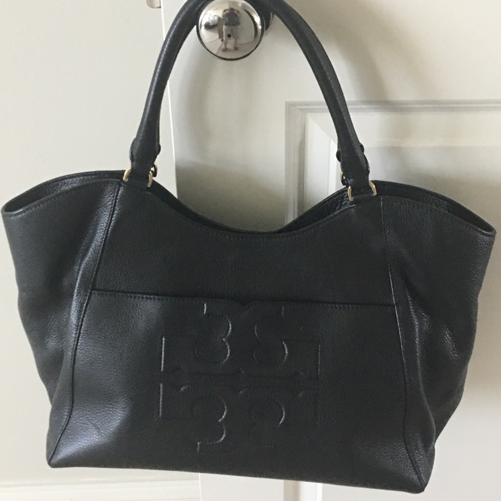 Tory Burch Bombe Pebbled Leather Logo T tote Black